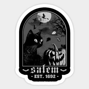 Salem 1692 - Black Cat Pumpkin - Retro Vintage Halloween Sticker